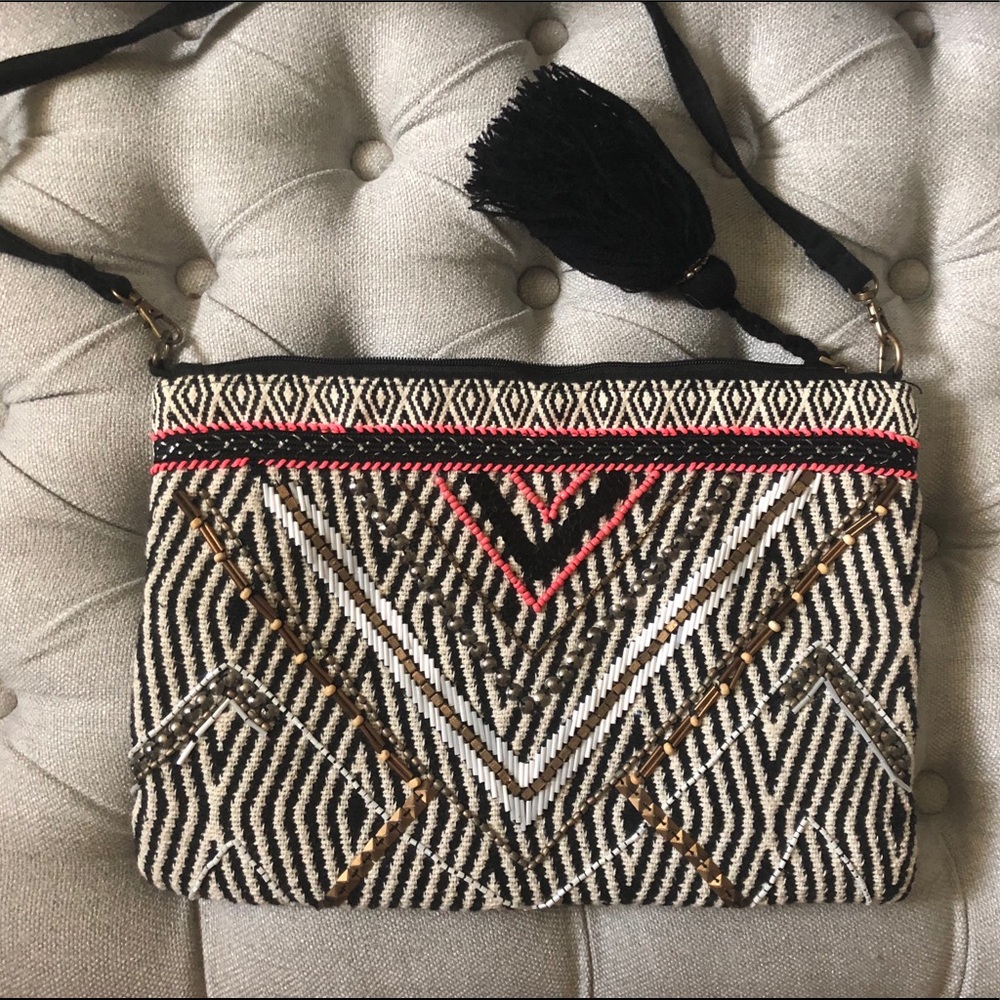 Zebra printed embellished cotton crossbody bag🖤